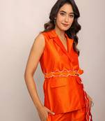 Orange solid top with waist tie up belt