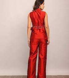 Maroon red solid co-ord set with waist tie up belt