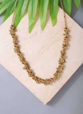 Golden bead and green gemstone necklace 1