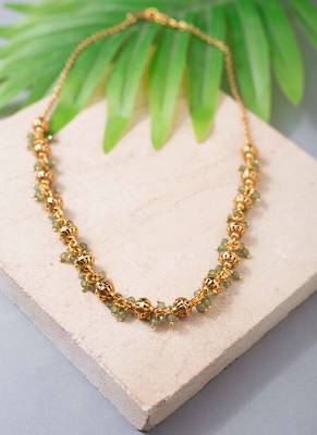 Golden bead and green gemstone necklace 2