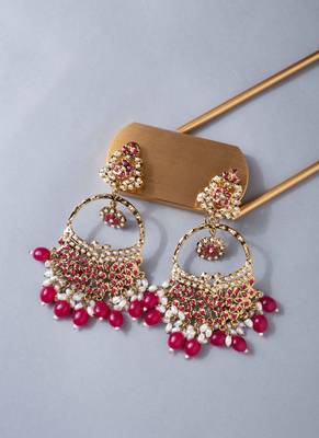 Pink polki chandbali earrings 3