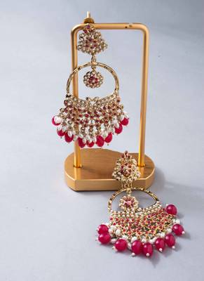 Pink polki chandbali earrings 5