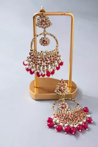 Pink polki chandbali earrings
