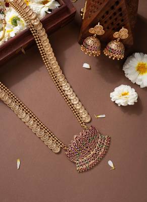 Lotus motif gold-plated necklace set 1