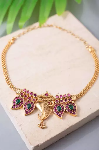 Dual lakshmi attigai necklace set