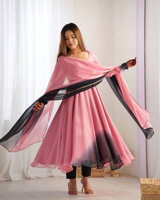 Onion pink Georgette Fully Flair Anarkali Kurti With Dupatta 3