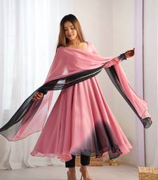 Onion pink Georgette Fully Flair Anarkali Kurti With Dupatta