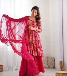 Roman silk Printed Fully Flair Kurta With Dupatta & Palazzo