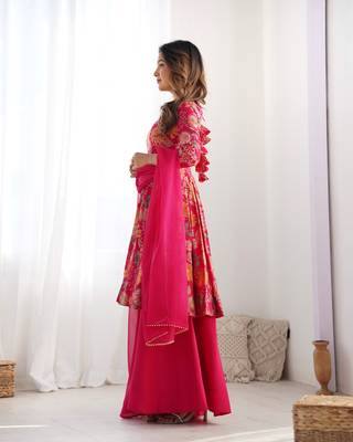 Roman silk Printed Fully Flair Kurta With Dupatta & Palazzo 4