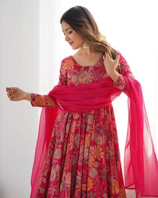 Roman silk Printed Fully Flair Kurta With Dupatta & Palazzo 6