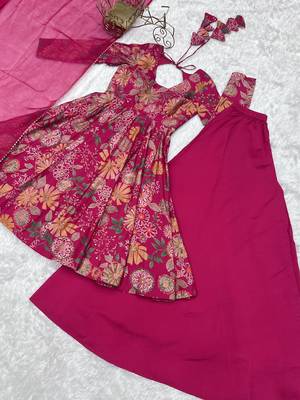 Roman silk Printed Fully Flair Kurta With Dupatta & Palazzo 7