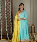 Alina anarkali set with embroidered dupatta and sharara (set of 3)