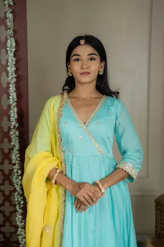 Alina anarkali set with embroidered dupatta and sharara (set of 3)