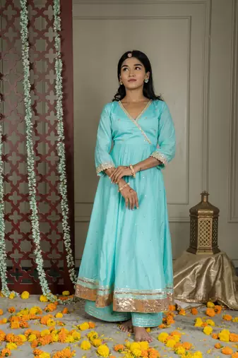 Alina anarkali set with embroidered dupatta and sharara (set of 3)