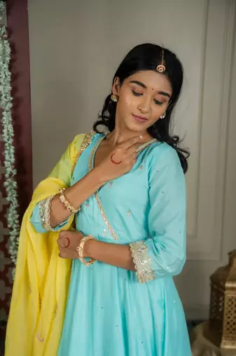 Alina anarkali set with embroidered dupatta and sharara (set of 3)