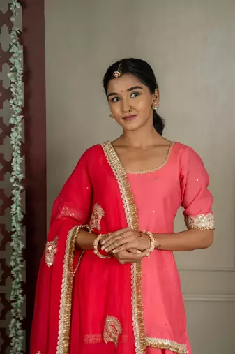 Gulabo sharara set with embroidered dupatta (set of 3)