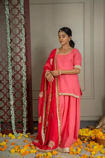 Gulabo sharara set with embroidered dupatta (set of 3)