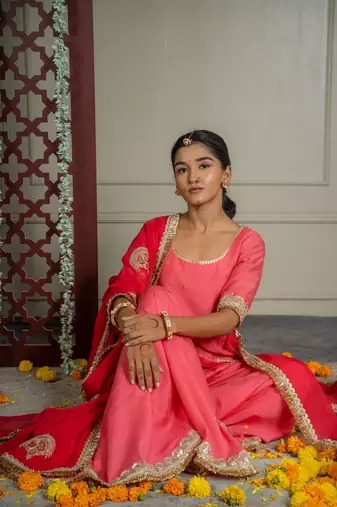 Gulabo sharara set with embroidered dupatta (set of 3)