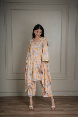 Beige printed co-ord set with coin detailing (set of 2) 1