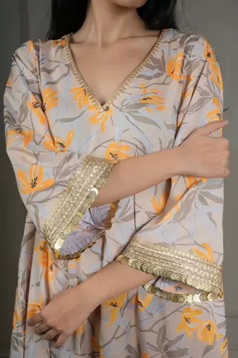 Beige printed co-ord set with coin detailing (set of 2)