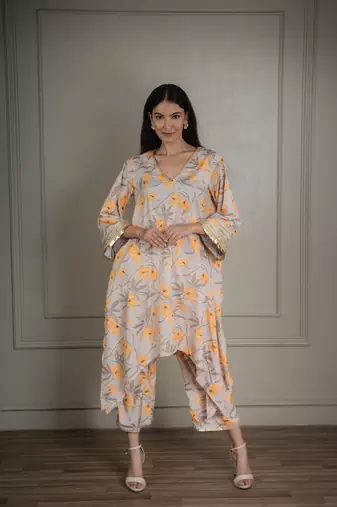 Beige printed co-ord set with coin detailing (set of 2)