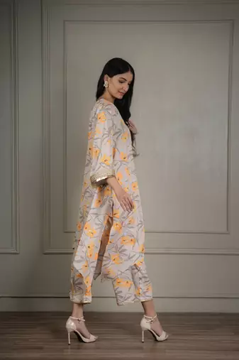Beige printed co-ord set with coin detailing (set of 2)