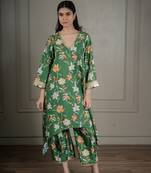 Green printed co-ord set with coin detailing (set of 2)