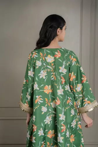 Green printed co-ord set with coin detailing (set of 2)