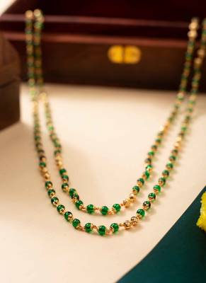 Green beads chain double line with gold beads 1