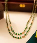 Green beads chain double line with gold beads