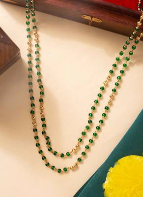 Green beads chain double line with gold beads 2