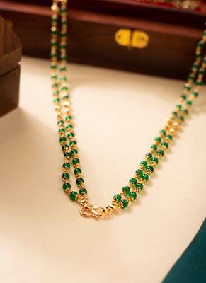Green beads chain double line with gold beads 3