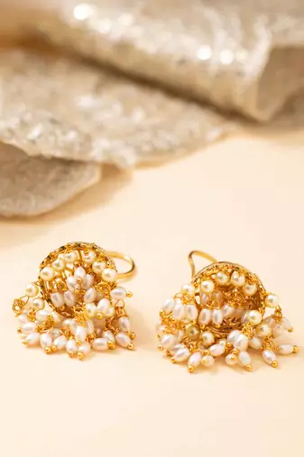 Timeless pearl cascade jhumkas