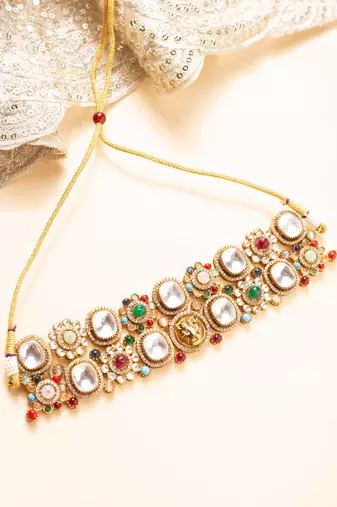 Multicolor american diamond choker set