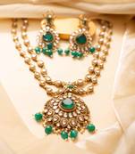 Kundan pendant necklace set with green beads