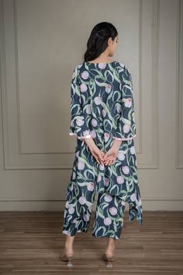 Navy-blue printed co-ord set with sequin detailing (set of 2) 3