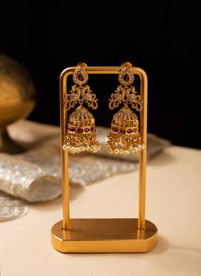 Royal peacock matte gold jhumkas 1
