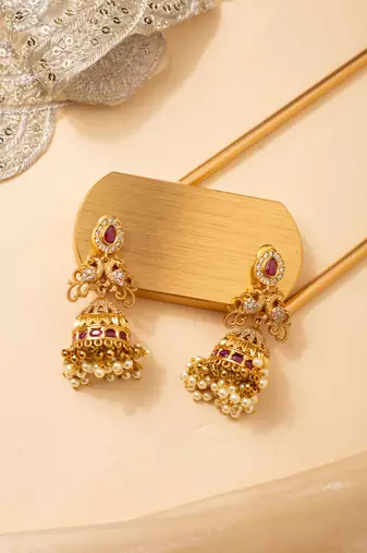 Royal peacock matte gold jhumkas