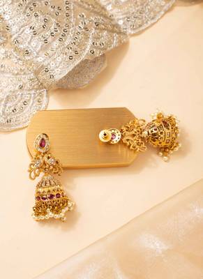 Royal peacock matte gold jhumkas 3