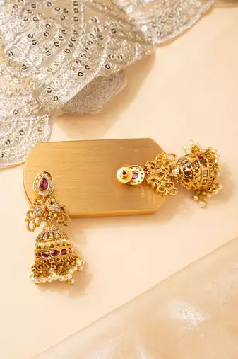 Royal peacock matte gold jhumkas