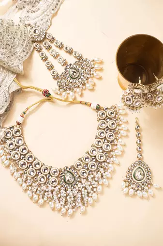 Kundan high neck necklace set with large pearls