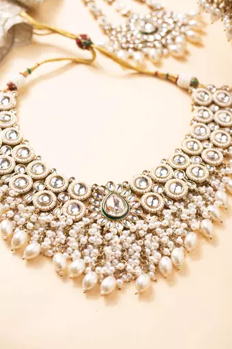 Kundan high neck necklace set with large pearls