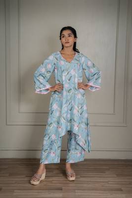 Pastel blue printed co-ord set with sequin detailing (set of 2) 1