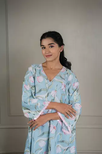 Pastel blue printed co-ord set with sequin detailing (set of 2)