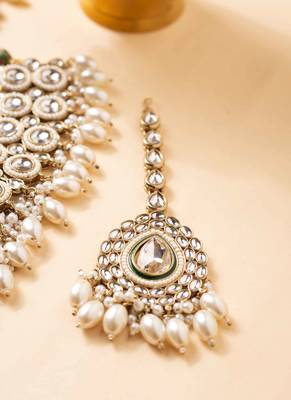 Kundan high neck necklace set with large pearls 5