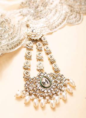 Kundan high neck necklace set with large pearls 6