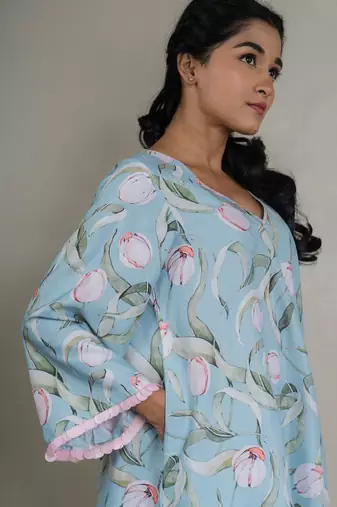 Pastel blue printed co-ord set with sequin detailing (set of 2)