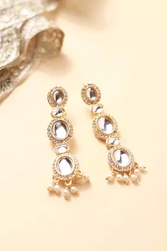 Gold-plated kundan & pearl bridal set