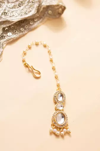 Gold-plated kundan & pearl bridal set