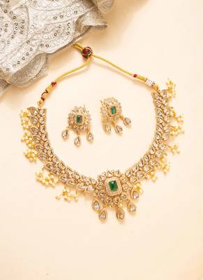 Matte gold american diamond & pearl necklace set 1